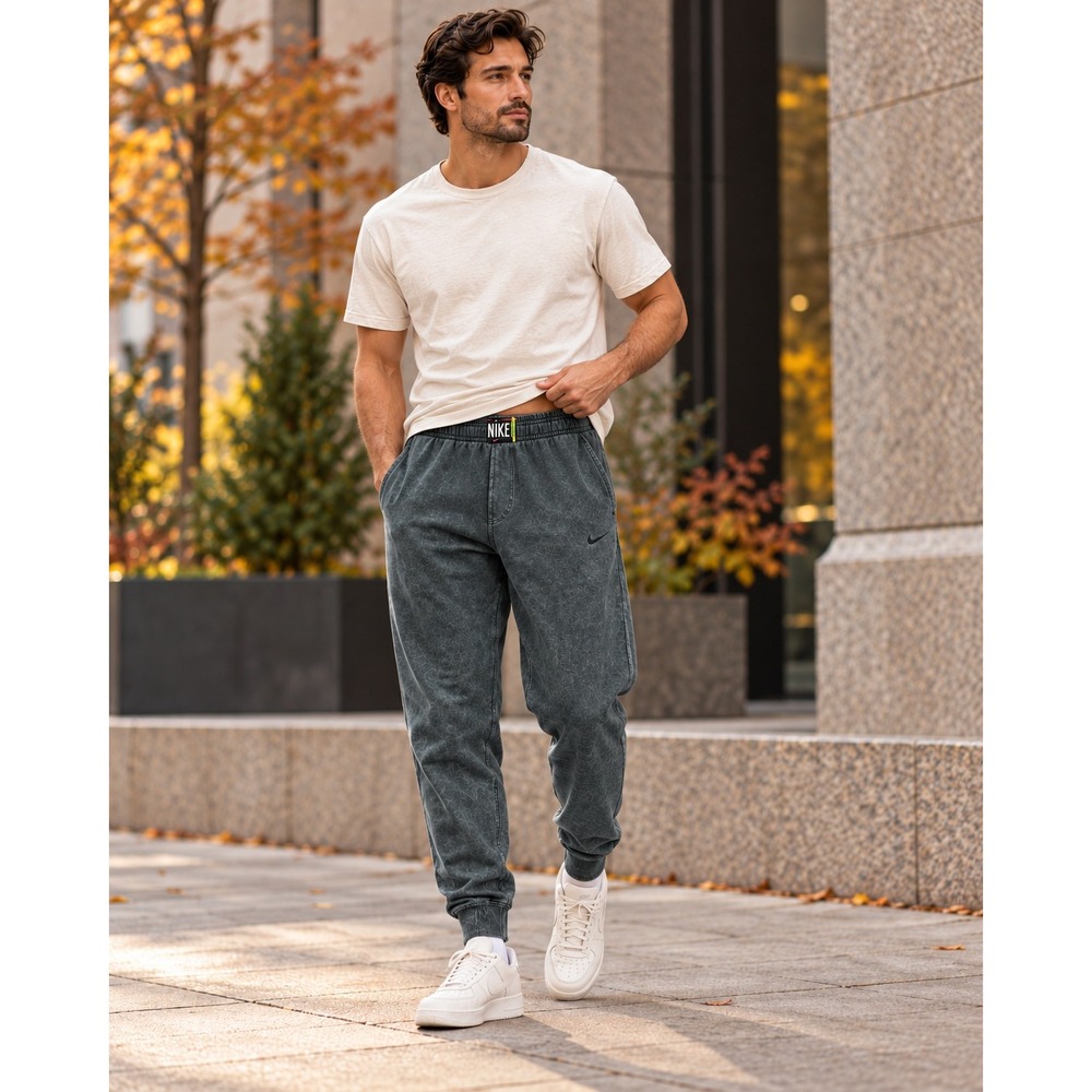 Nike Jogger Sweatpants Mens M Gray Charcoal Acid Wash Cotton CZ9859-010